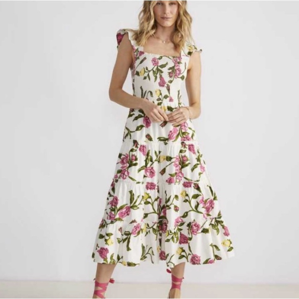 Vineyard Vines White and Pink Floral Midi Dress Kentucky Derby